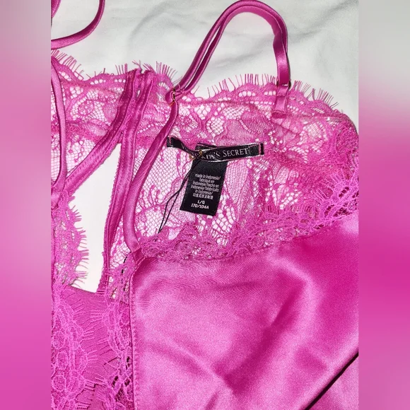 Victoria's Secret Vibrant Pink Satin Chemise - Picture 2 of 3